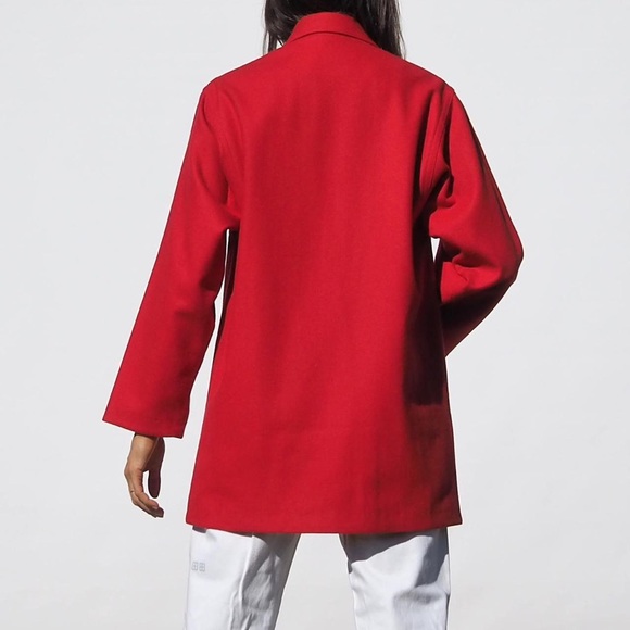 VINTAGE 80's RED WOOL OVERSIZED BLAZER - Picture 2 of 6